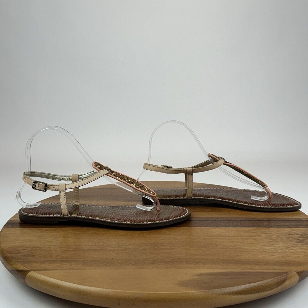 Womens Sam Edelman Gigi Rose Gold Glitter Faux Leather‎ Thong Sandals Size 8 M
